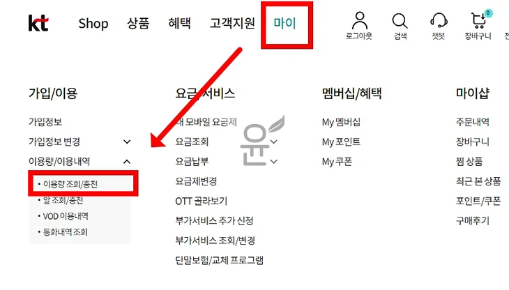 kt 인터넷 사용량 조회 및 1일 제한 기준 확인 방법