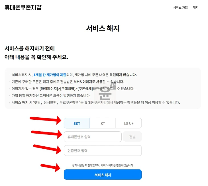 휴대폰 쿠폰지갑 해지 방법, SKT, KT, LGU+ 통신사별