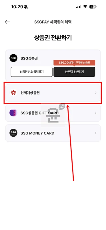 신세계상품권 온라인 사용 방법, SSG머니로 전환하기