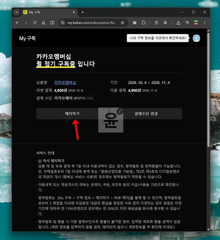 카카오멤버십 해지 방법, 바로 해지 및 환불 조건 정리